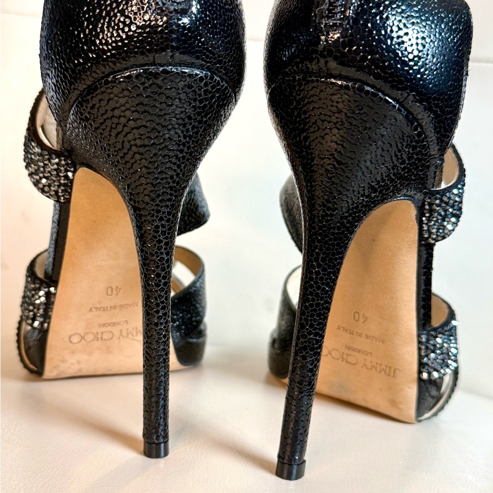 Jimmy Choo Black Crystal Strappy Stiletto Sandals - Picture 5 of 9